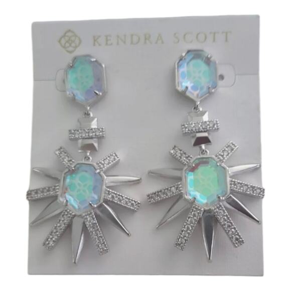 Kendra Scott Allie Statement Drop Earrings Silver Dichroic Glass New!! - Picture 5 of 9